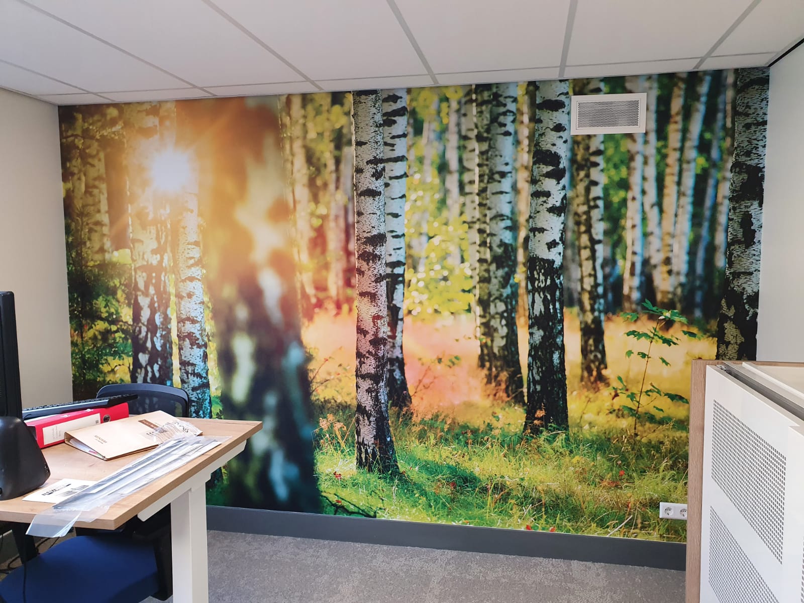 wanvullende print afbeelding wandprint sticker op muur kantoor ruimte school metroxl vinywall